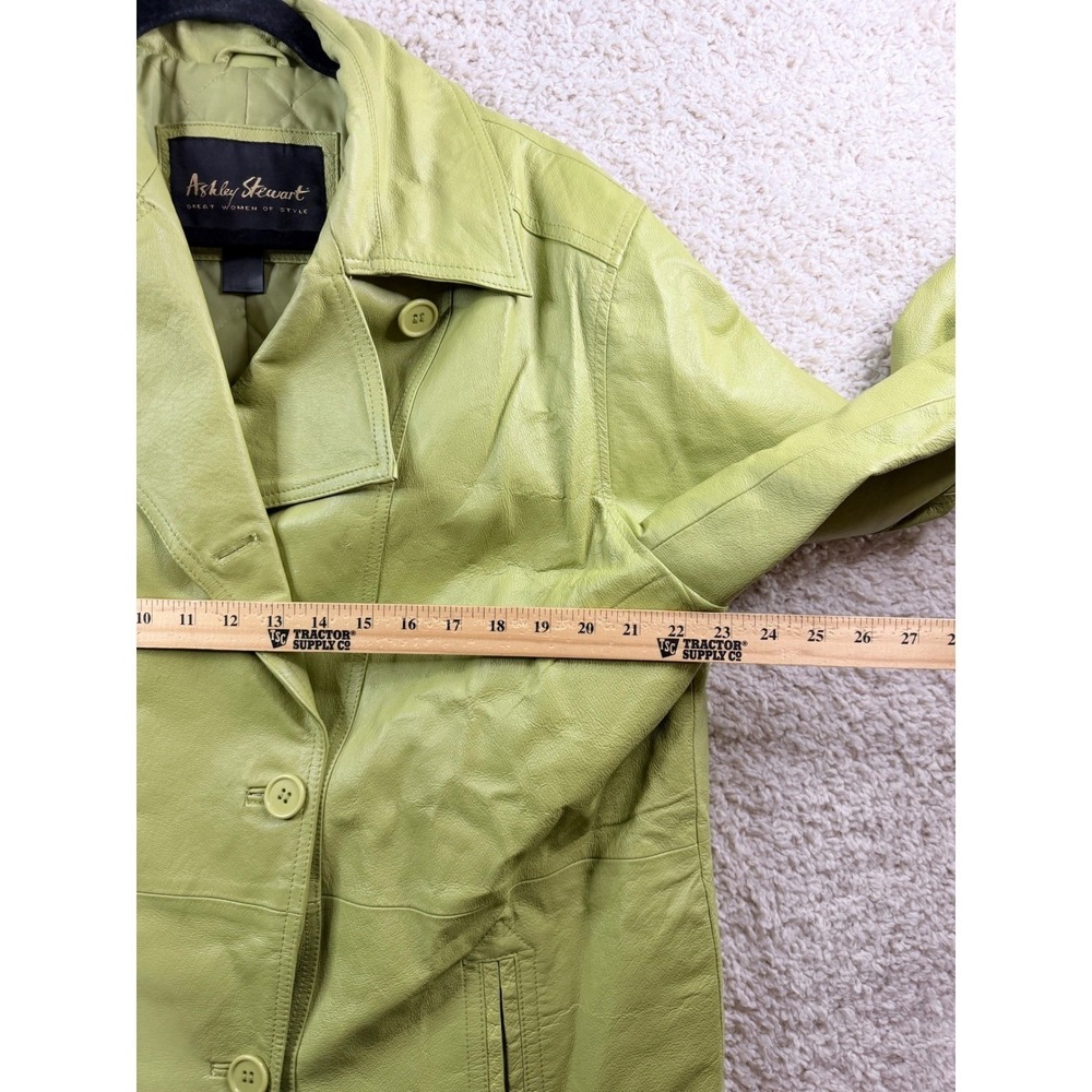 Ashley Stewart Leather Jacket Women 2XL Green Good Double Breasted Pea Coat - Picture 10 of 14